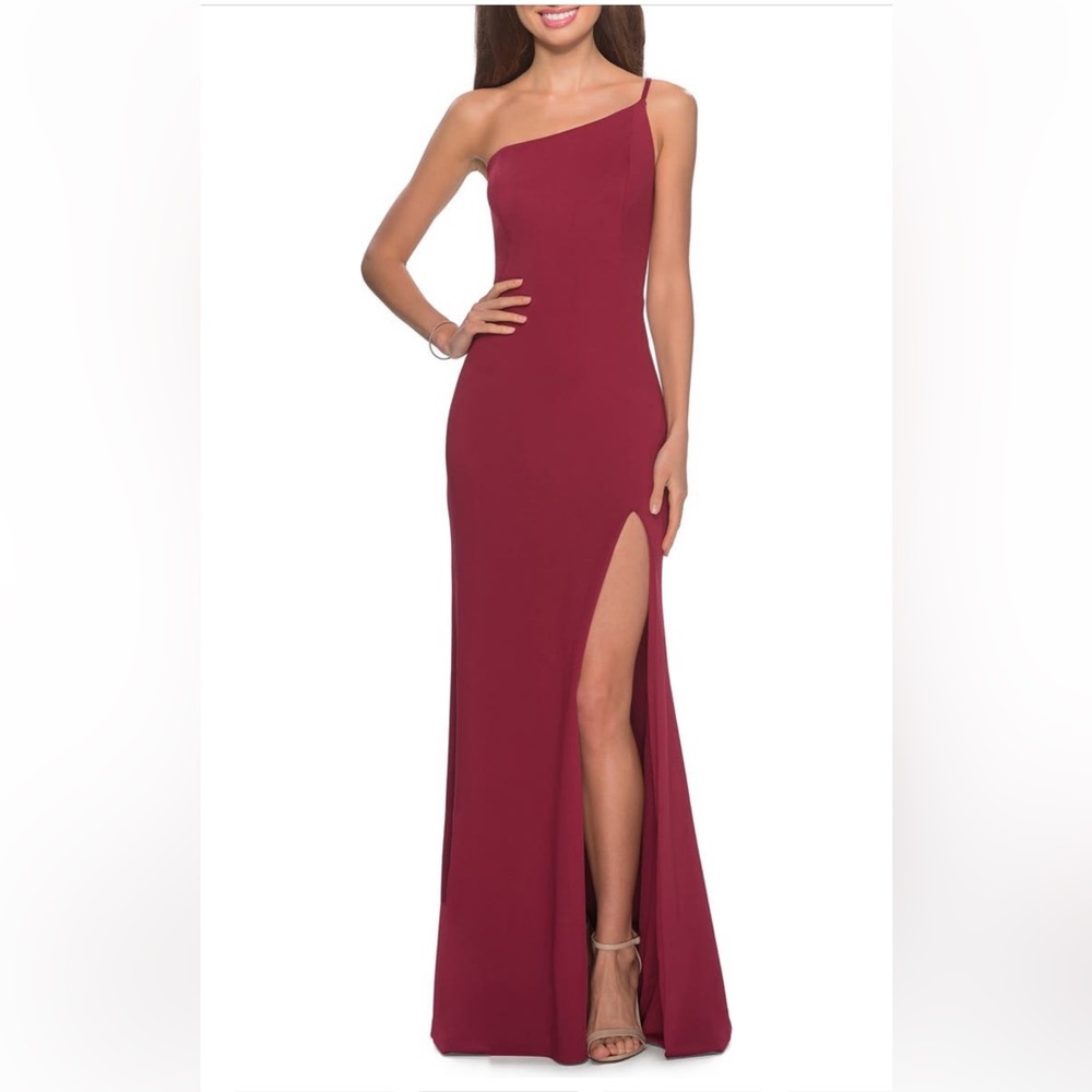 La Femme One Shoulder Jersey Gown